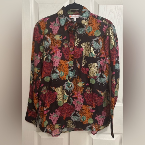 NEW Jude Connelly | Coral Reef Cocoa / Gold Sz XS Henley Blouse - Picture 1 of 9